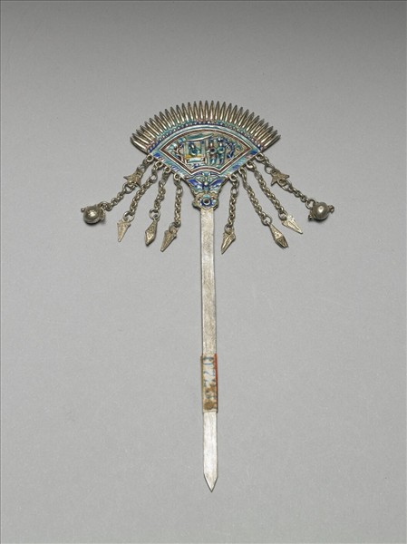 銀銅合金內填琺瑯步搖