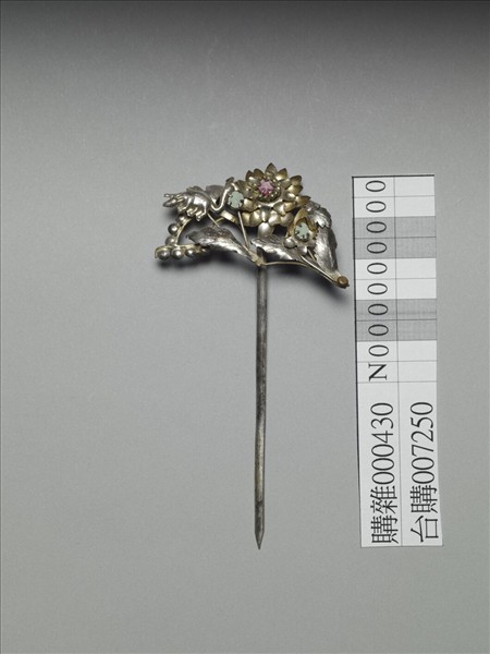 銀銅合金牡丹簪