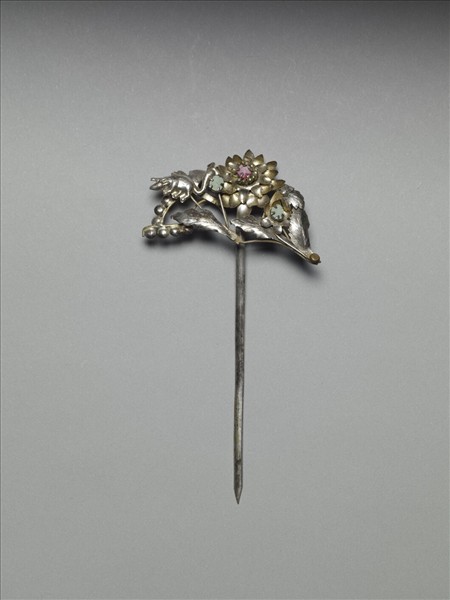 銀銅合金牡丹簪