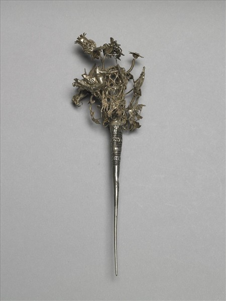 銀銅合金花鳥簪