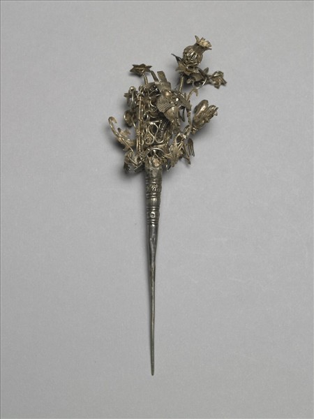 銀銅合金花鳥簪