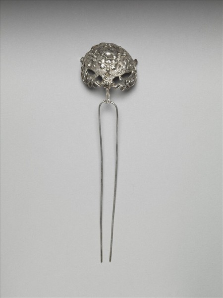 銀銅合金花兔釵