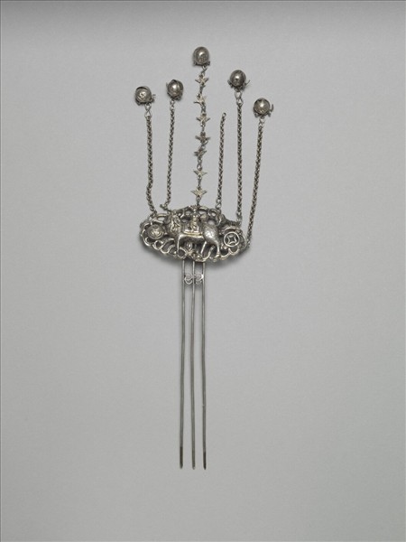 銀銅合金麒麟送子釵