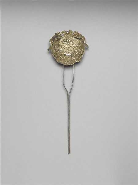 銀銅合金花兔簪