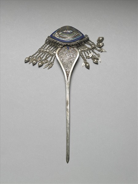 銀銅合金內填琺瑯步搖