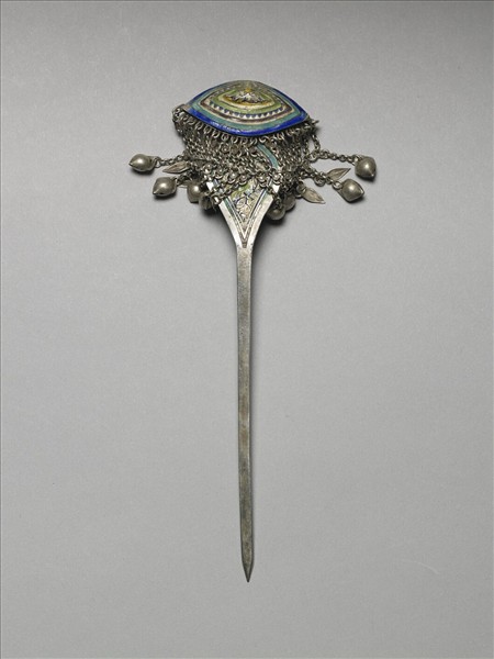 銀銅合金內填琺瑯步搖