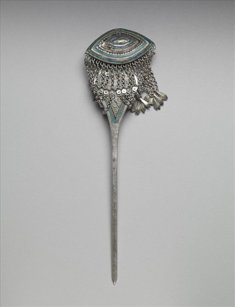 銀銅合金內填琺瑯步搖