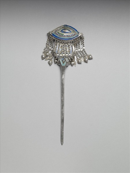 銀銅合金內填琺瑯步搖