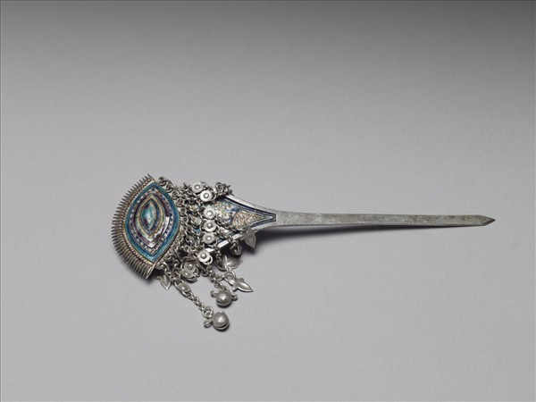 銀銅合金內填琺瑯步搖