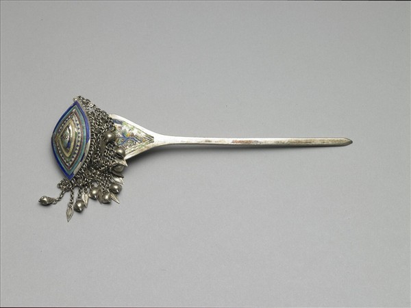 銀銅合金內填琺瑯步搖