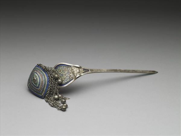 銀銅合金內填琺瑯步搖