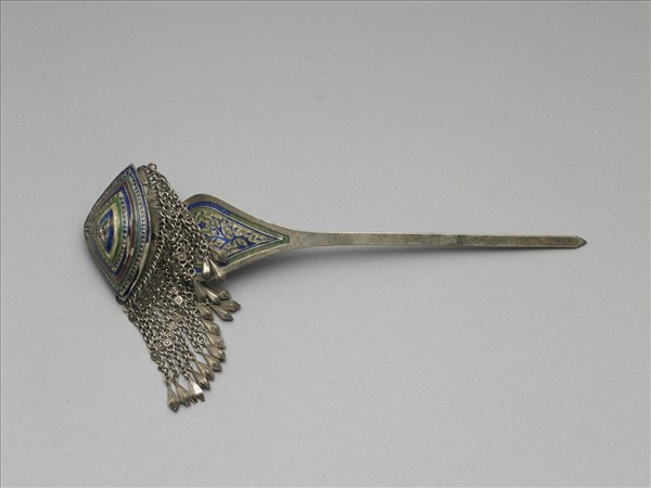 銀銅合金內填琺瑯步搖