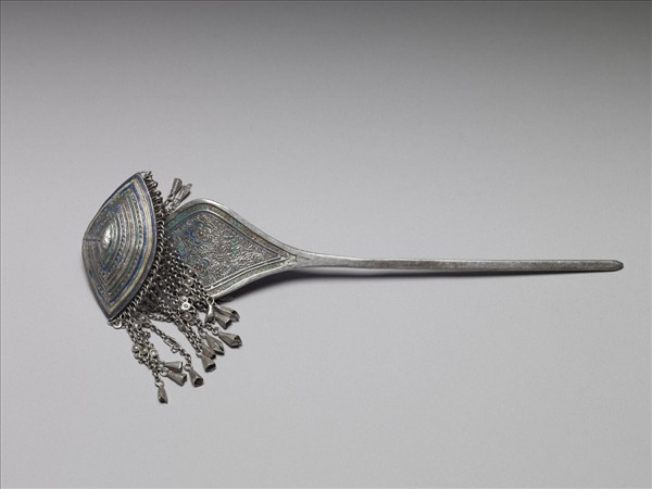 銀銅合金內填琺瑯步搖