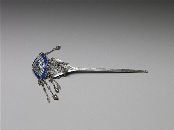 銀銅合金內填琺瑯步搖