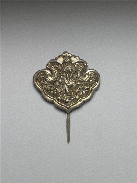 銀銅合金人物花卉簪