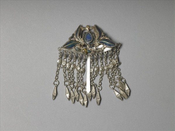 銀銅合金內填琺瑯番蓮步搖