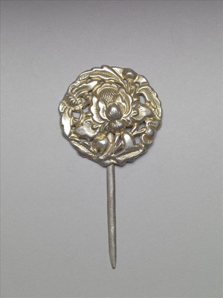 銀銅合金牡丹簪