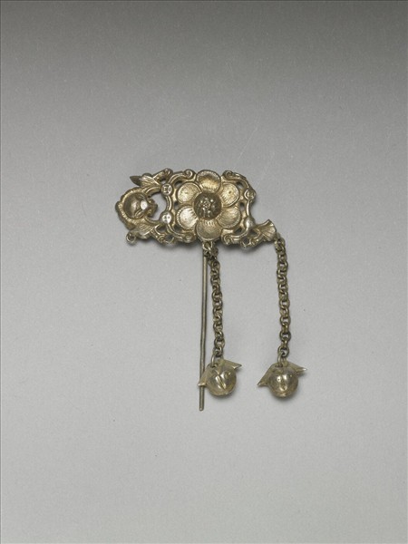 銀銅合金花卉蝙蝠步搖