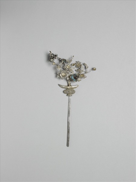 銀銅合金盆花簪