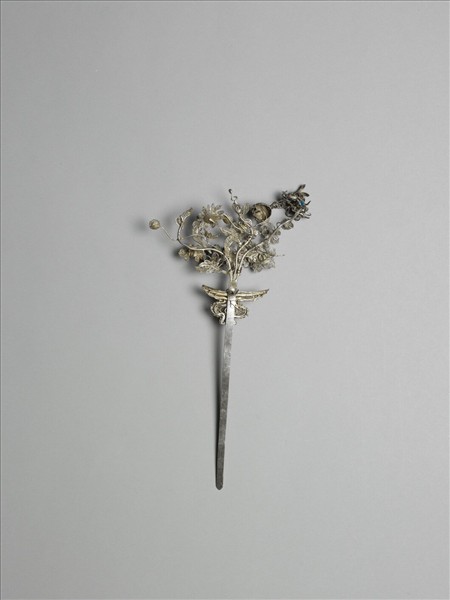 銀銅合金盆花簪