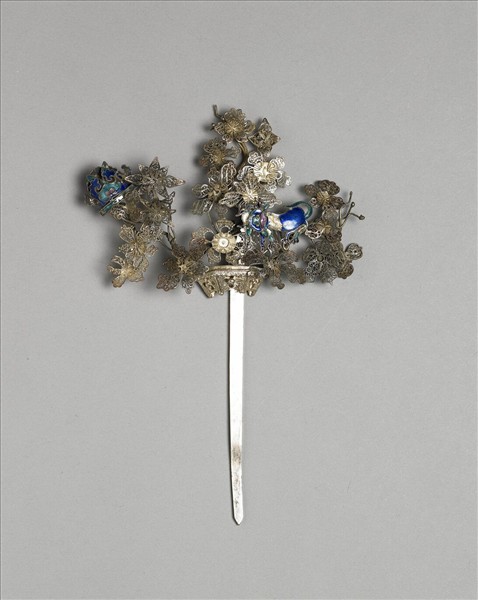 銀銅合金盆花簪