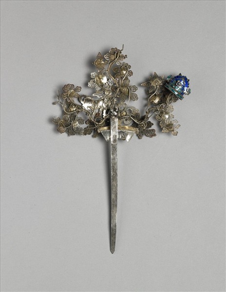 銀銅合金盆花簪