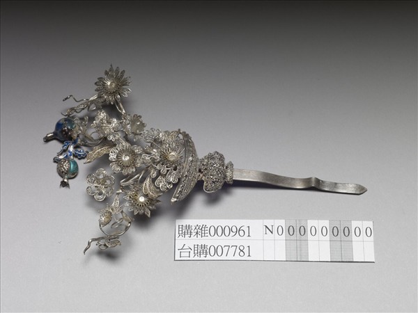 銀銅合金盆花簪