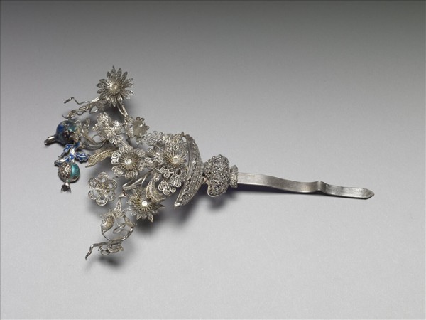 銀銅合金盆花簪