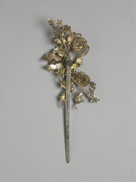 銀銅合金花蝶簪