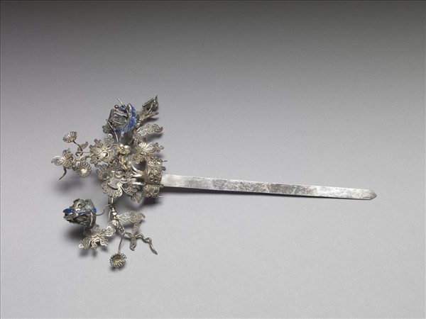 銀銅合金盆花簪