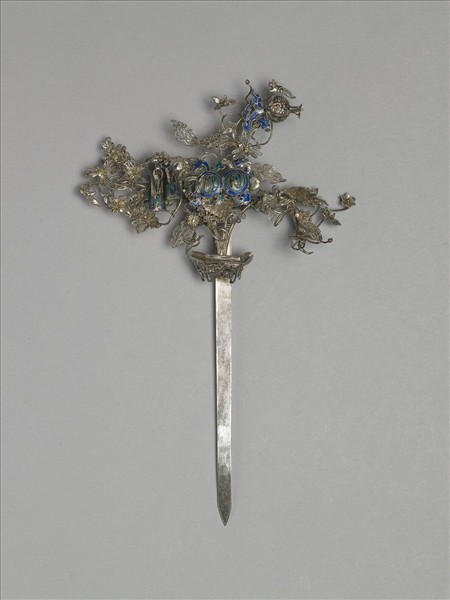 銀銅合金盆花簪