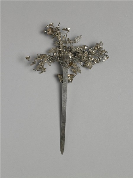 銀銅合金盆花簪