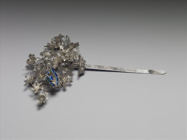 銀銅合金盆花簪