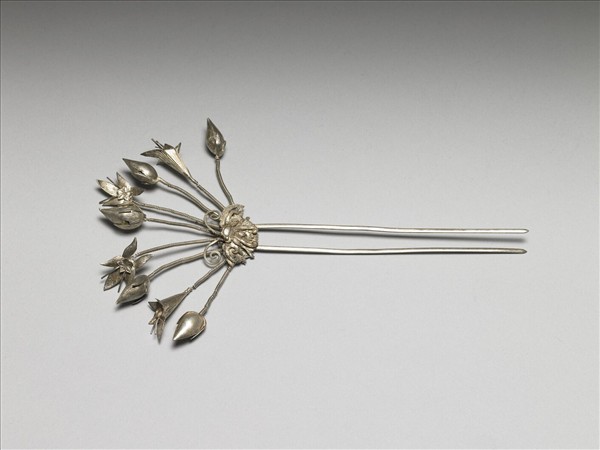 銀銅合金花卉簪