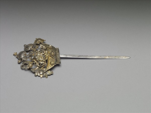 銀銅合金盆花簪