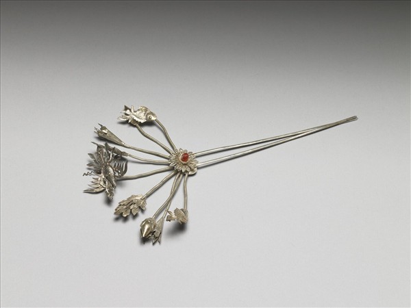 銀銅合金花卉釵