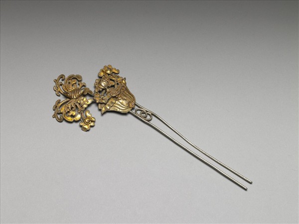 銀銅合金盆花釵