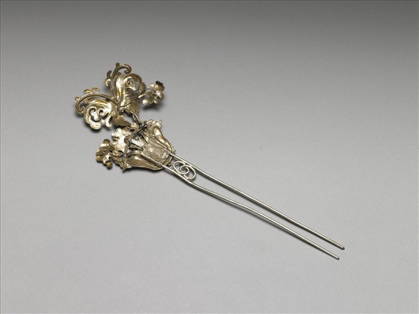 銀銅合金盆花釵