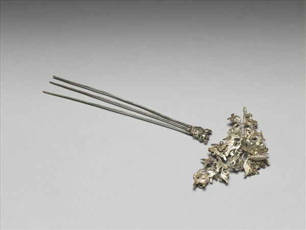 銀銅合金花蝶釵