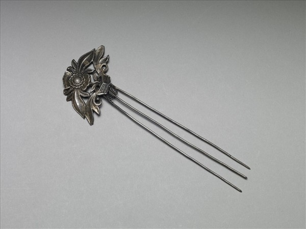 銀銅合金盆花釵