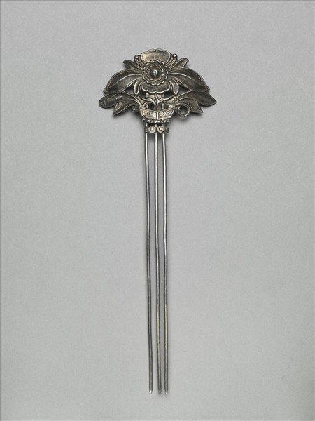 銀銅合金盆花釵
