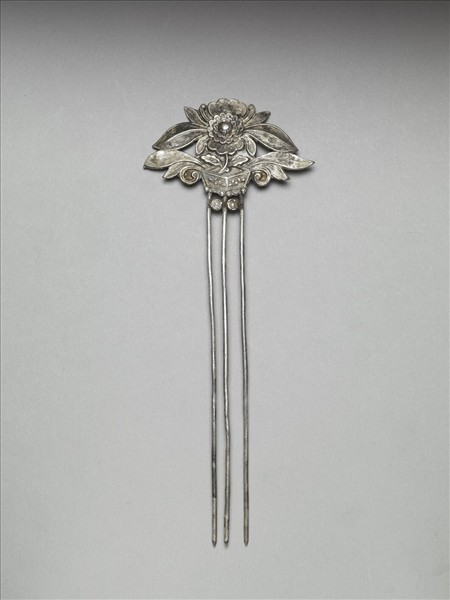 銀銅合金盆花釵