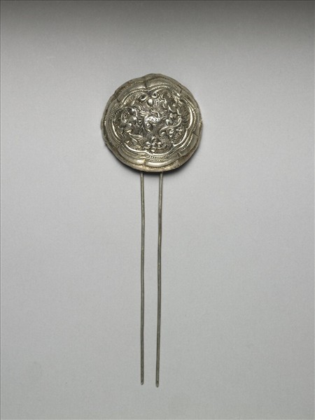 銀銅合金花兔釵