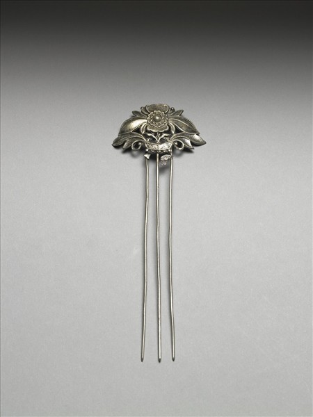 銀銅合金盆花簪