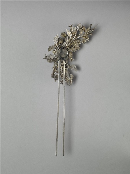 銀銅合金花果釵