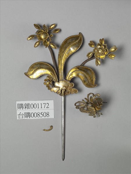 銀銅合金花蝶簪