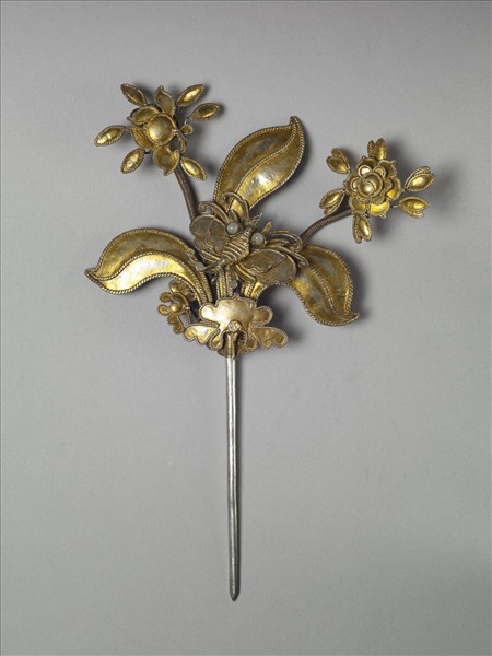 銀銅合金花蝶簪