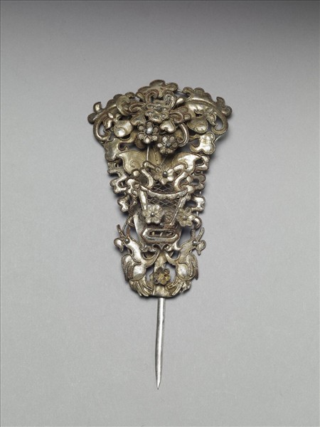 銀銅合金盆花簪