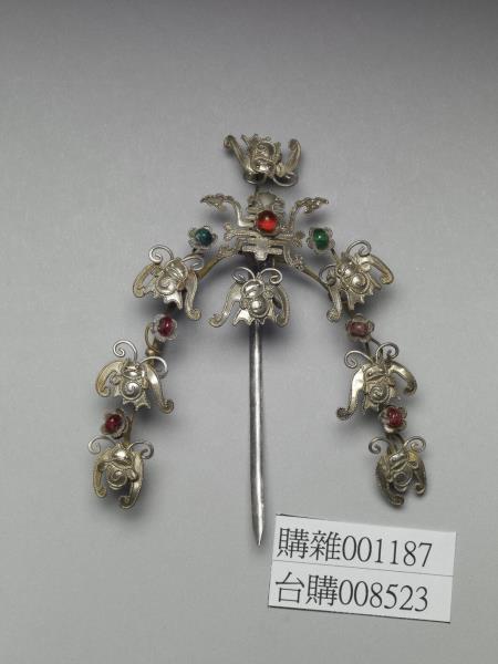 銀銅合金壽字蝙蝠簪