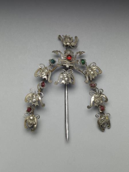 銀銅合金壽字蝙蝠簪